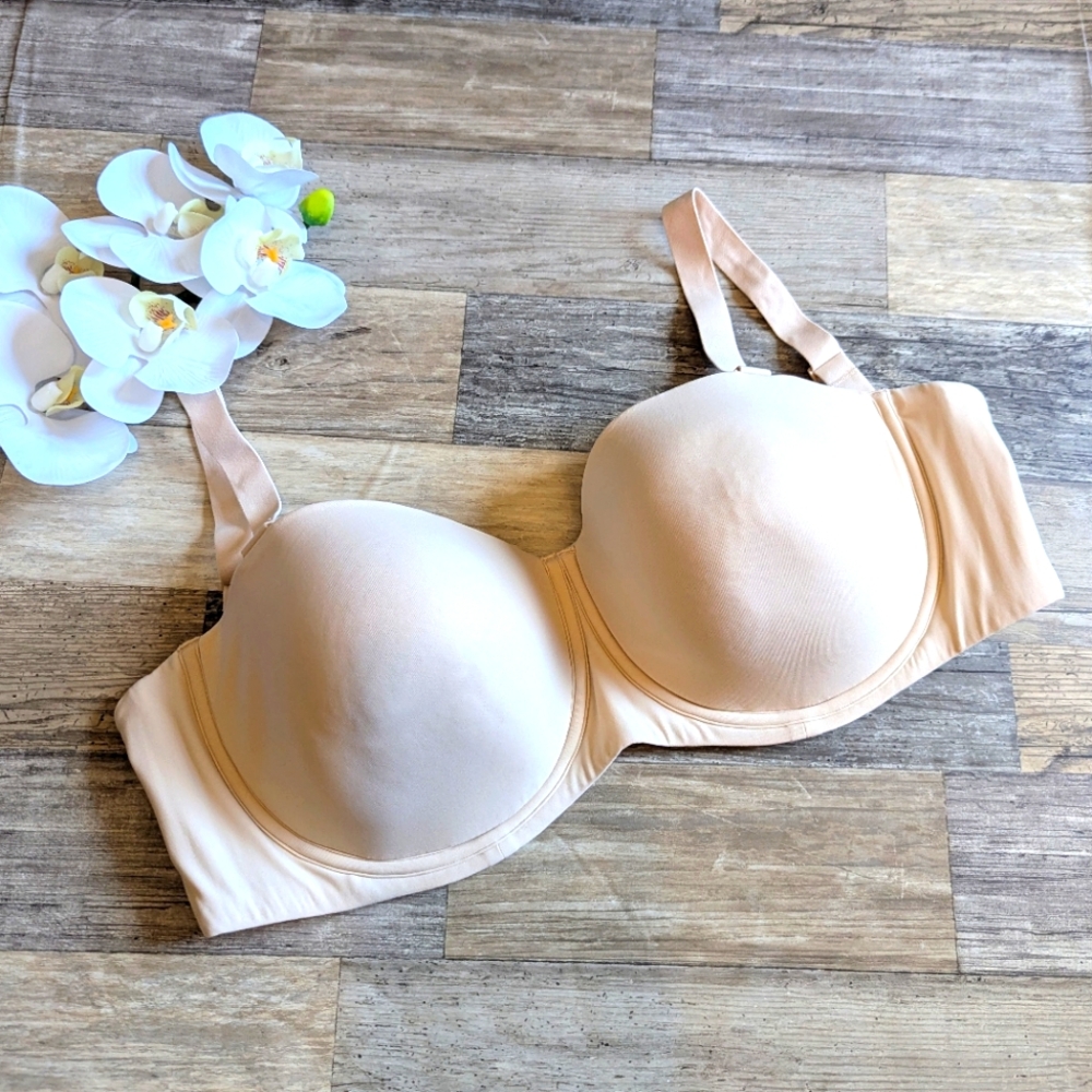 Skims beige lightly lined underwire balconette strapless convertible bra 38DDD
